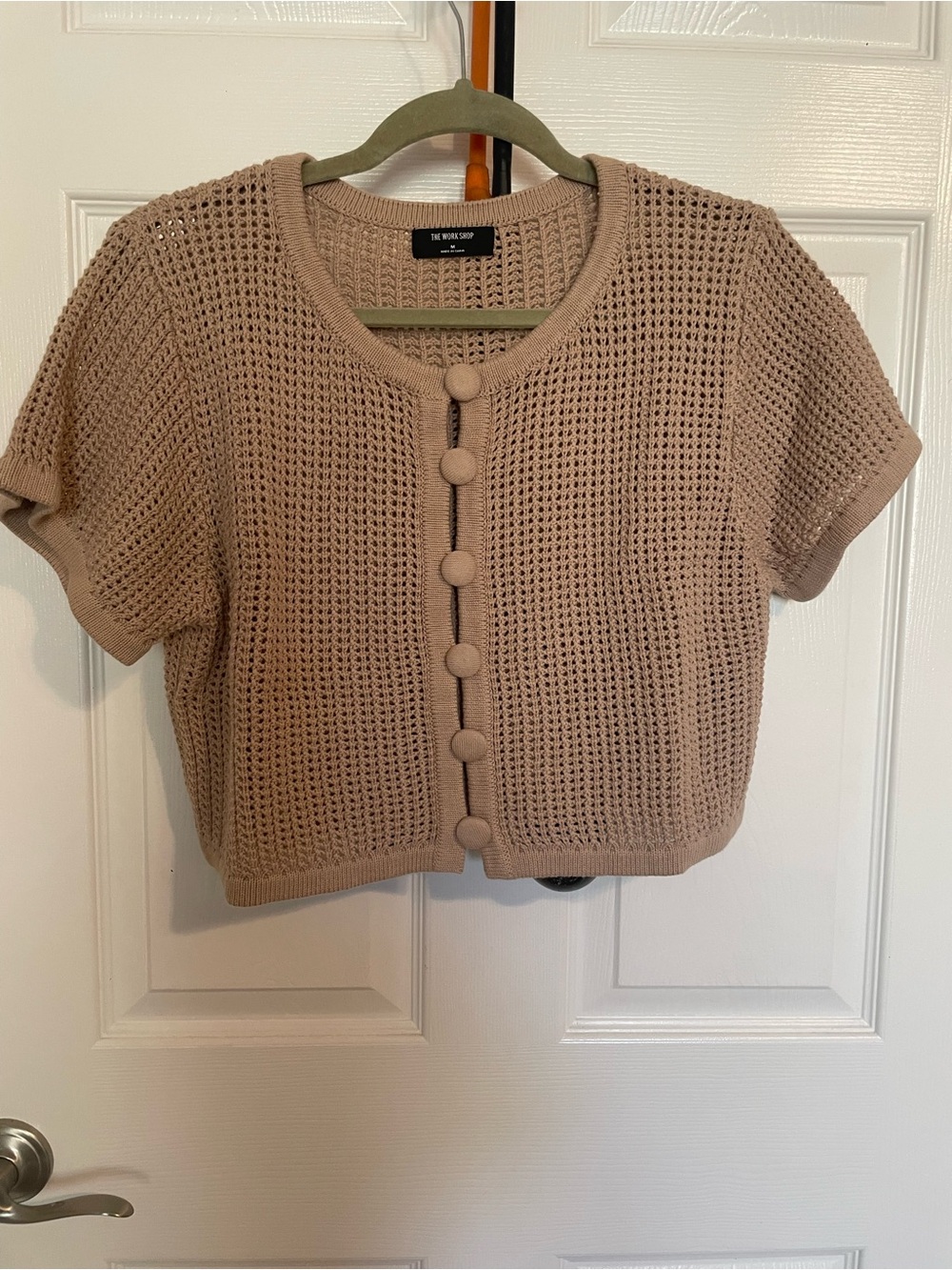 Tan Short-Sleeve Button Knit Cardigan
